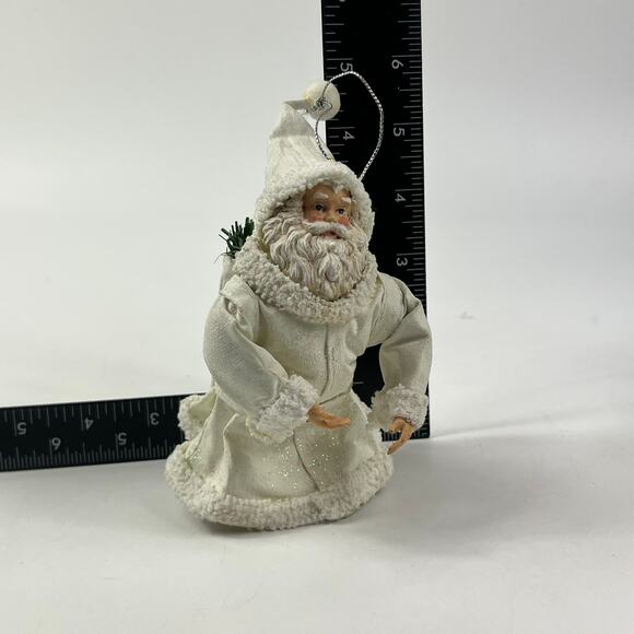 White Fabric Mache Hanging Santa Ornament Rustic Christmas Doll 5.5" Cabincore - Picture 11 of 11
